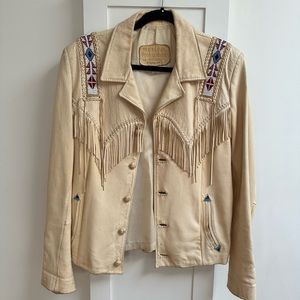 Vintage leather fringe jacket with hand sewn bead details